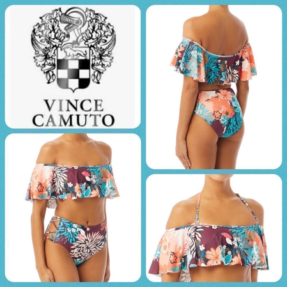 NWT MSRP $148 Vince Camuto Ruffle Off the Shoulder Bikini Women's Size Small